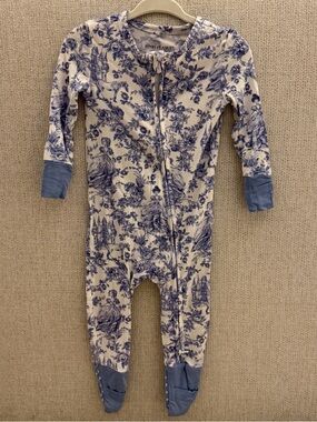 Posh Peanut Blue and Cream Toile Zip Footed One-Piece